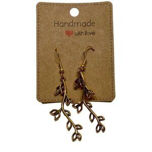 Leafy Branch Earrings Women's Fashion Gold Tone Dangle Drop Pierced Ears Jewelry